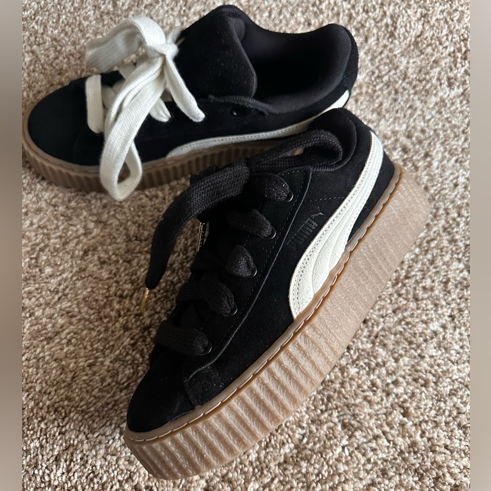 Fenty x Puma Creeper Phatty Black and White Sneakers with Tan Platform Size 5.5